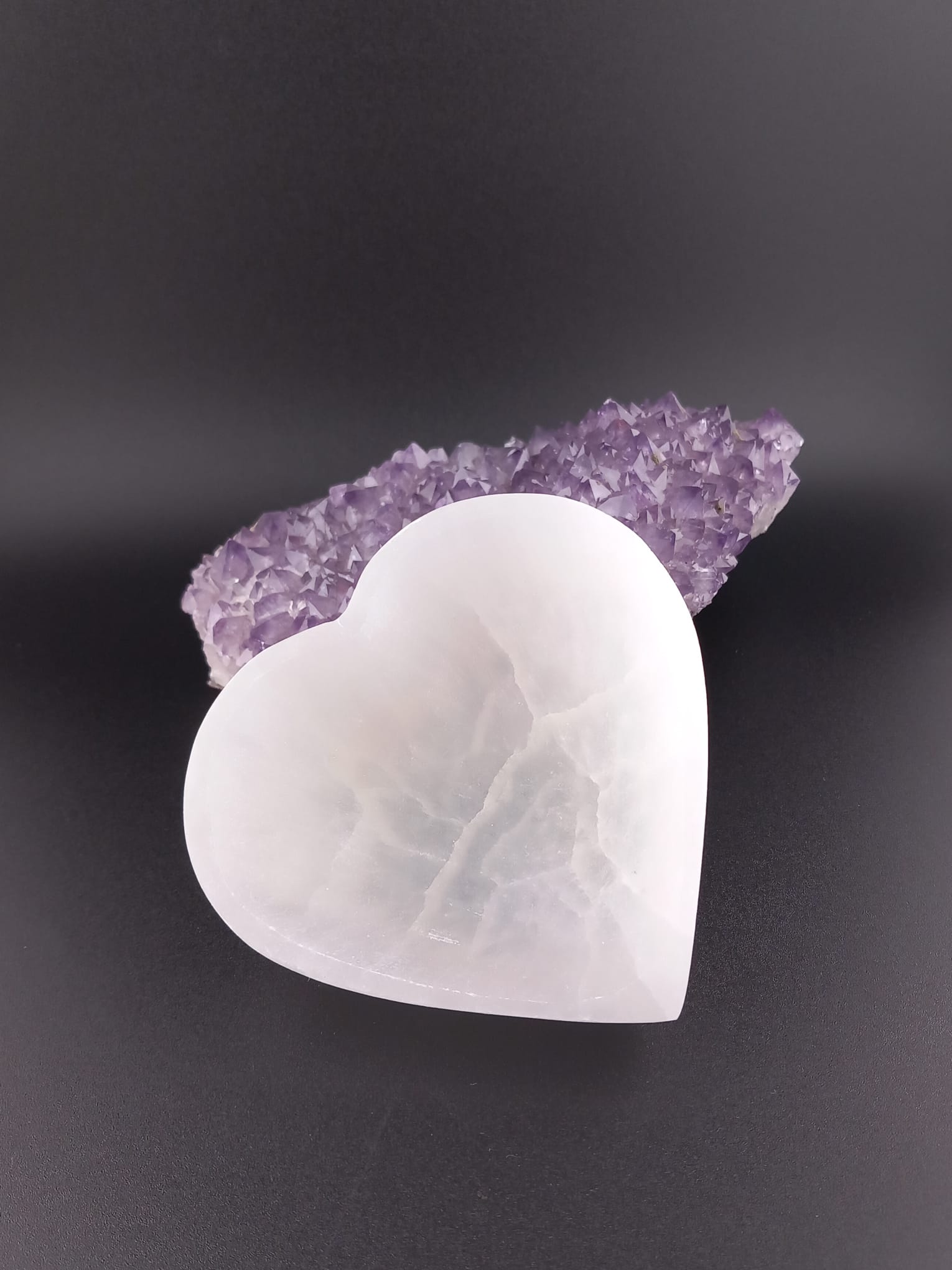 Selenite Heart Crystal Charging Bowl – 10cm