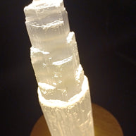 Selenite Crystal Tower with Wooden LED Base | 15cm Crystal | USB Powered