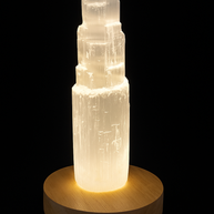 Selenite Crystal Tower with Wooden LED Base | 15cm Crystal | USB Powered