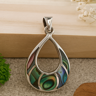 Sterling Silver Abalone Shell Pendant Necklace – 18” Trace Chain
