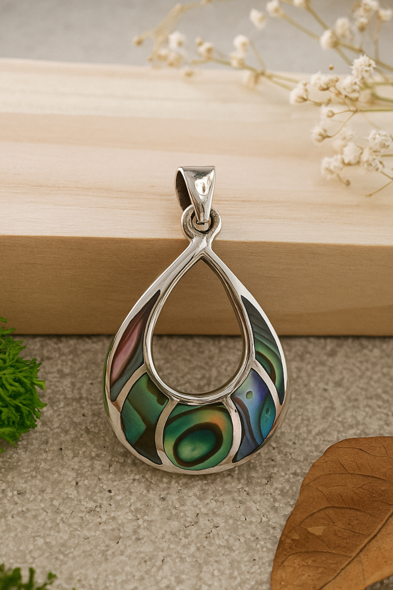 Sterling Silver Abalone Shell Pendant Necklace – 18” Trace Chain