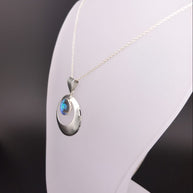 Sterling Silver Abalone Shell Round Pendant Necklace – 18” Trace Chain