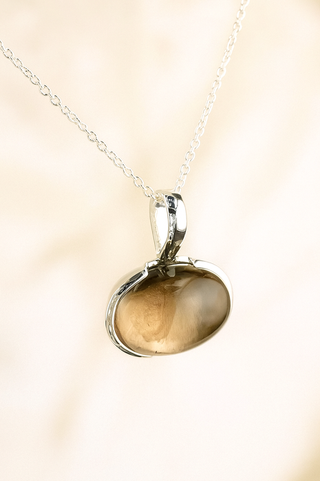 Sterling Silver Smoky Quartz Pendant Necklace – 18” Trace Chain