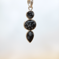 Sterling Silver Snowflake Obsidian Pendant Necklace – 18” Trace Chain