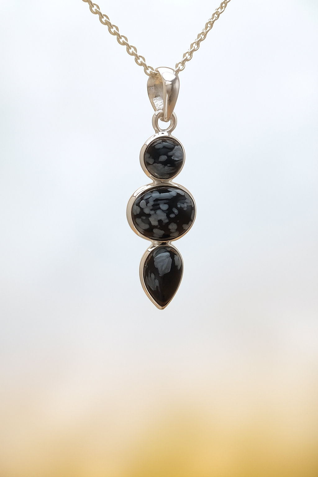 Sterling Silver Snowflake Obsidian Pendant Necklace – 18” Trace Chain