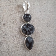 Sterling Silver Snowflake Obsidian Pendant Necklace – 18” Trace Chain