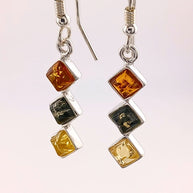 Sterling Silver Trilogy Mixed Amber Drop Earrings