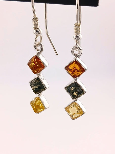 Sterling Silver Trilogy Mixed Amber Drop Earrings