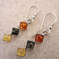 Sterling Silver Trilogy Mixed Amber Drop Earrings