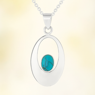 Sterling Silver Oval Turquoise Pendant Necklace – 18” Trace Chain