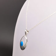 Sterling Silver Oval Turquoise Pendant Necklace – 18” Trace Chain