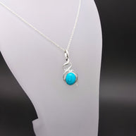 Sterling Silver Double Helix Turquoise Pendant Necklace – 18” Trace Chain
