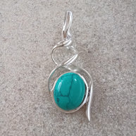 Sterling Silver Double Helix Turquoise Pendant Necklace – 18” Trace Chain