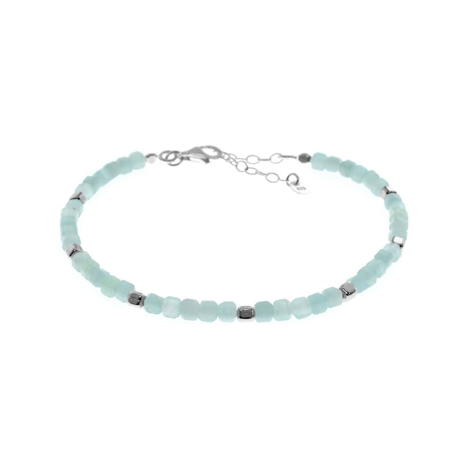 Aquamarine and Sterling Silver Square Bead Bracelet