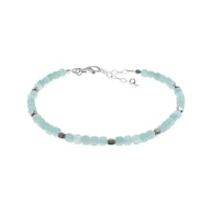 Aquamarine and Sterling Silver Square Bead Bracelet